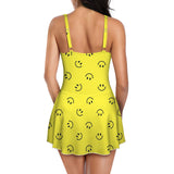 black solid print skirt Women's One Piece Skirted Swimsuit (Model S54)