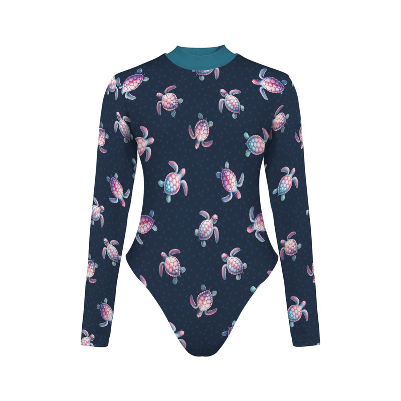 aqua green print 2A Backless Long Sleeve One-Piece Swimsuit (Model S60)