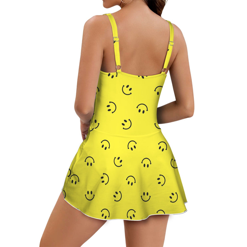black solid print skirt Women's One Piece Skirted Swimsuit (Model S54)