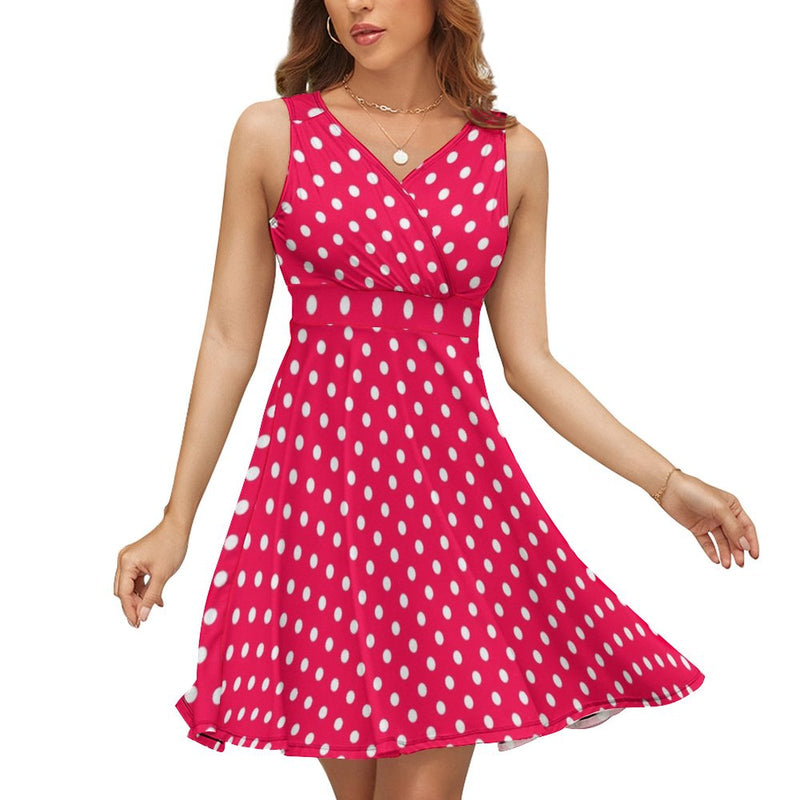 Polka Dot V-Neck Sleeveless Dress