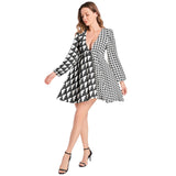 Lantern Sleeve Deep V-Neck Short Dress