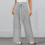 striped bw print 2 Strappy Elastic Waist Wide Leg Pants with Pockets