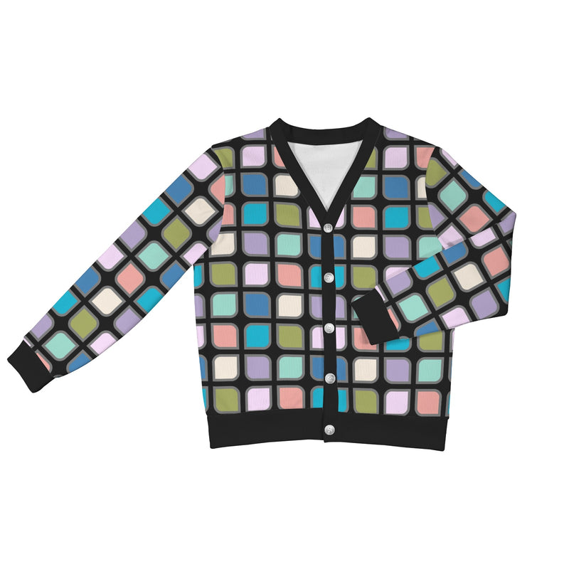 corner square print 9 Women's Ribbed Cardigan (Model H73)