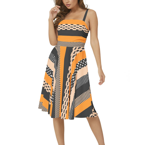 Sleeveless Square Neck Flare Hem Midi Dress