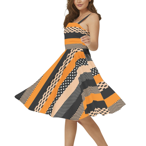 Sleeveless Square Neck Flare Hem Midi Dress