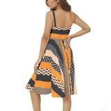 Sleeveless Square Neck Flare Hem Midi Dress