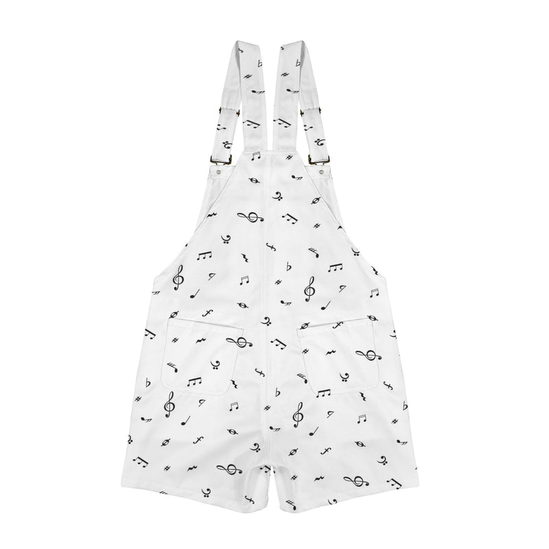 white music print Unisex Shorts Suspender Jumpsuit (Model L78)