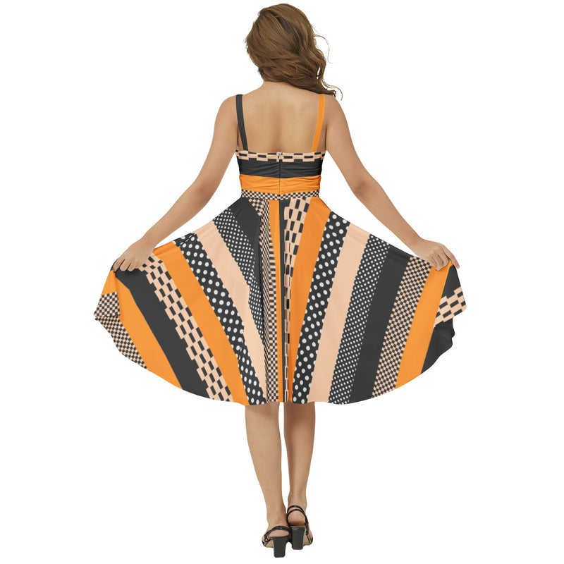 Sleeveless Square Neck Flare Hem Midi Dress