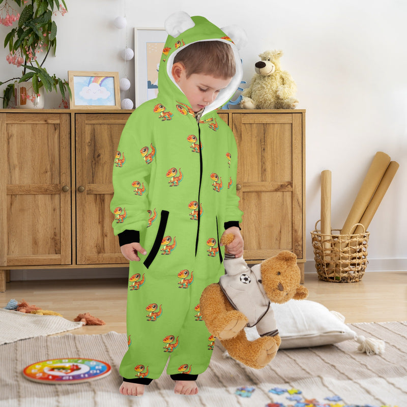 dinosaur print 10 AB One-Piece Zip up Hooded Pajamas for Little Kids