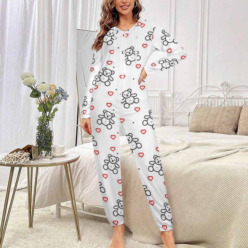 One-Piece Zip-Up Hooded Loungewear Pajamas