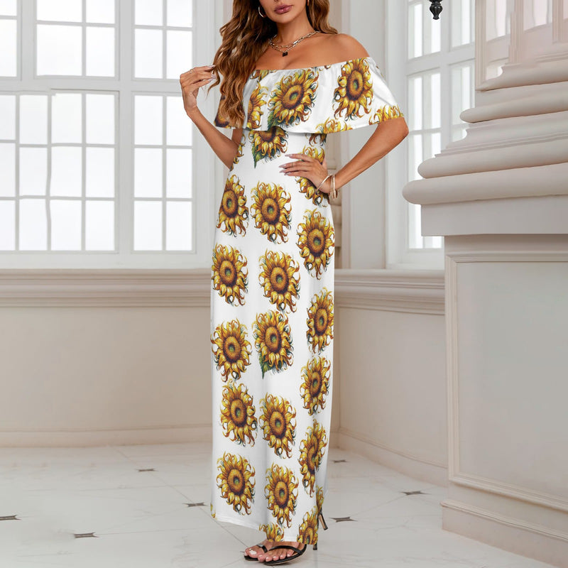 white off shoulder puff sleeve dress Off-Shoulder Smocked Puff Sleeve Maxi Dress 0(SMALL) / GRAY