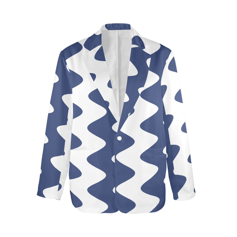 waves blue white print 2A Women's All Over Print Blazer (Model H64)