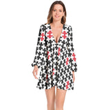 Lantern Sleeve Deep V-Neck Short Dress