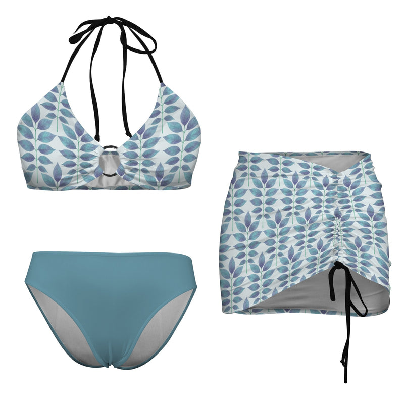 compound lg print 4A Drawstring Halterneck Three-Piece Swimsuit Skirt