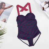 white red polke print Women's Halter Neck Gather Chest Swimsuit (Model S52)