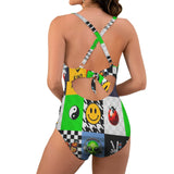 artsy print 2A Women's Twist Front Tie Back Swimsuit (Model S57)