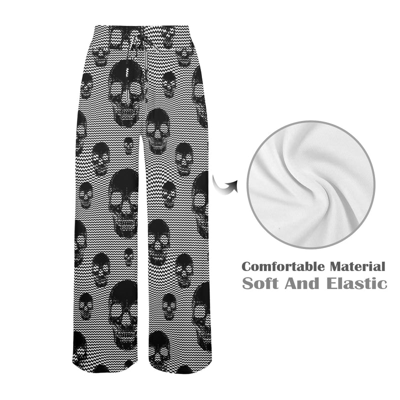 skull and bones print 30Z Women's Wide Leg Lounge Pants (Model L77)