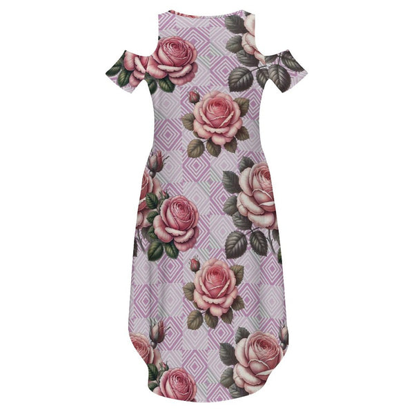 Cold Shoulder Long Split Dress with Pocket Dress