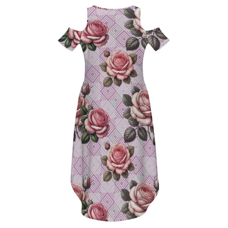 Cold Shoulder Long Split Dress with Pocket Dress