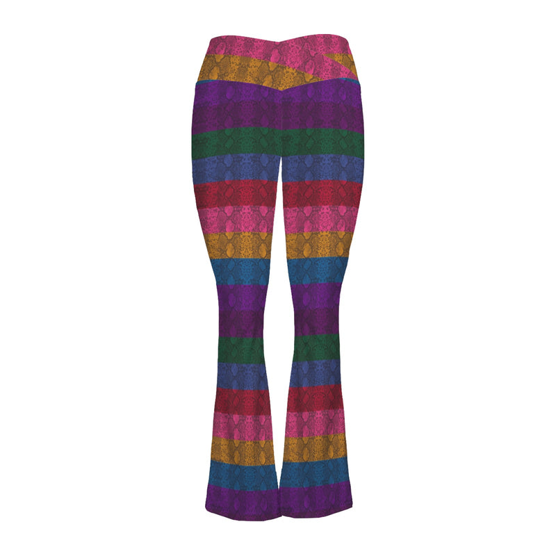 Multicolored Snakeskin High Waist Crossover Tummy Control Flare Leggings