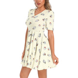 Short Sleeve Ruched Bust Flared Hem Dress