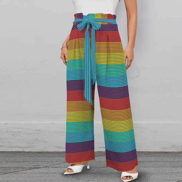 spectral print 2 Strappy Elastic Waist Wide Leg Pants with Pockets