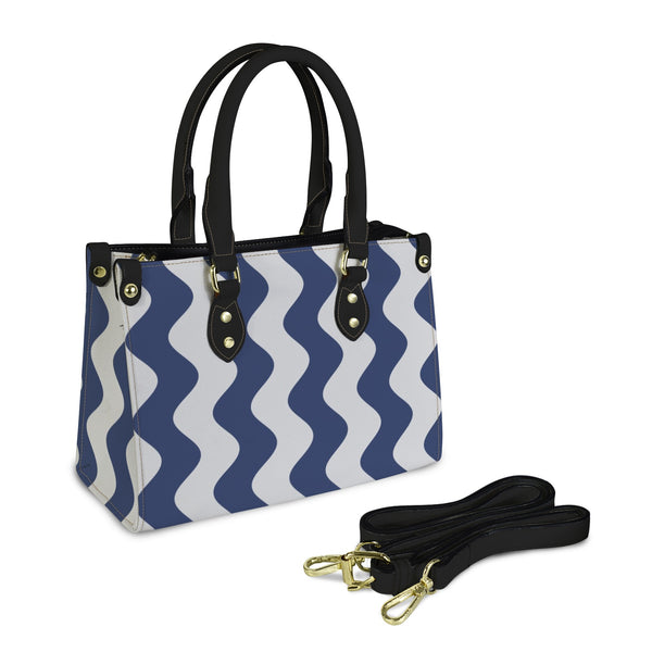 wavy delft print PU Leather Handbag-Small (Model 1747)