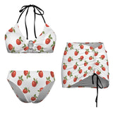 apples swimwear print Drawstring Halterneck Three-Piece Swimsuit Skirt