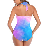 ombre random 2 print Women's Halter Neck Gather Chest Swimsuit (Model S52)
