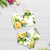 yellow rose print 4 Floral Applique Cami Top Shorts Pajama Set