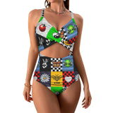 artsy print 2A Women's Twist Front Tie Back Swimsuit (Model S57)