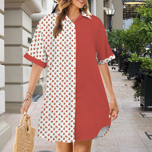 apple solid print Short Sleeve Button Front Shirt Dress