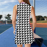 triangle black print Sleeveless Lapel Zipper Pocket Sport Dress with Shorts