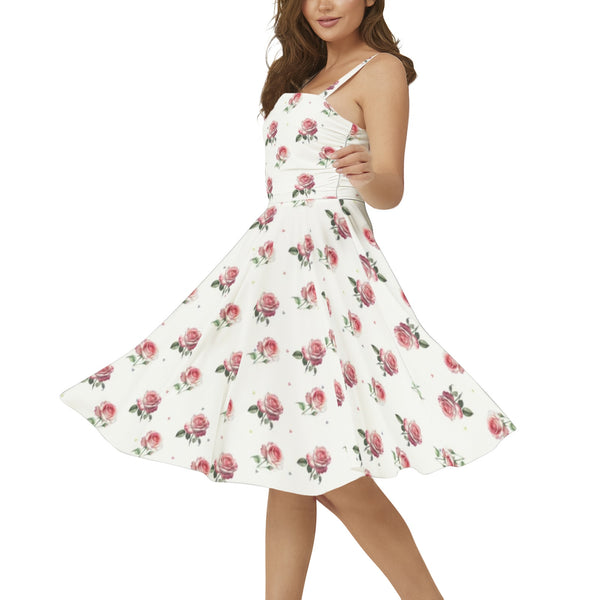 Sleeveless Square Neck Flare Hem Midi Dress