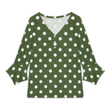Polka Dot V-Neck Petal Sleeve Blouse