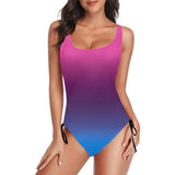 pink blue gradient print 4 Drawstring Side One-Piece Swimsuit (Model S14)