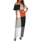 Color Block Women's Off Shoulder Ruffle Boat Neck Dress