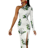 One-Shoulder Slit Maxi Dress Half sleeve split dress