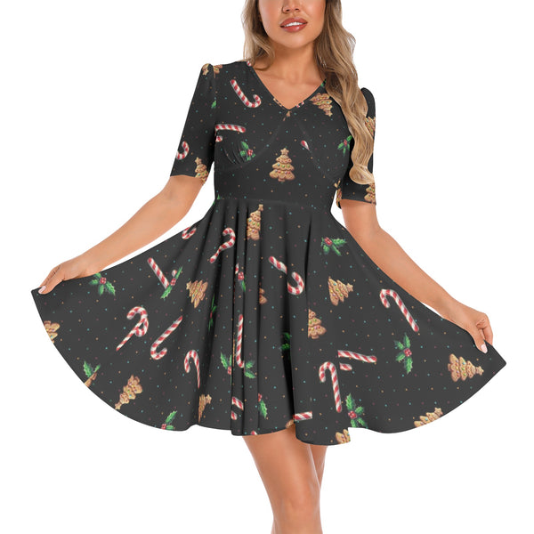 Short Sleeve Ruched Bust Flared Hem Dress