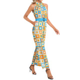 Retro Petals Halter Neck Buckle Belted Jumpsuit