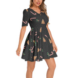 Short Sleeve Ruched Bust Flared Hem Dress
