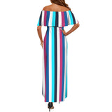 barcode color bar print 5b Women's Off Shoulder Ruffle Boat Neck Dress (Model D71)