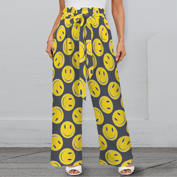 smiley 9k Strappy Elastic Waist Wide Leg Pants with Pockets