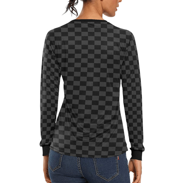 black gray 9k Women's All Over Print Long Sleeve T-shirt (Model T51)