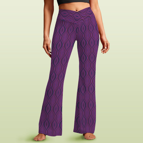 purple ogee print 2B High Waist Crossover Tummy Control Flare Leggings