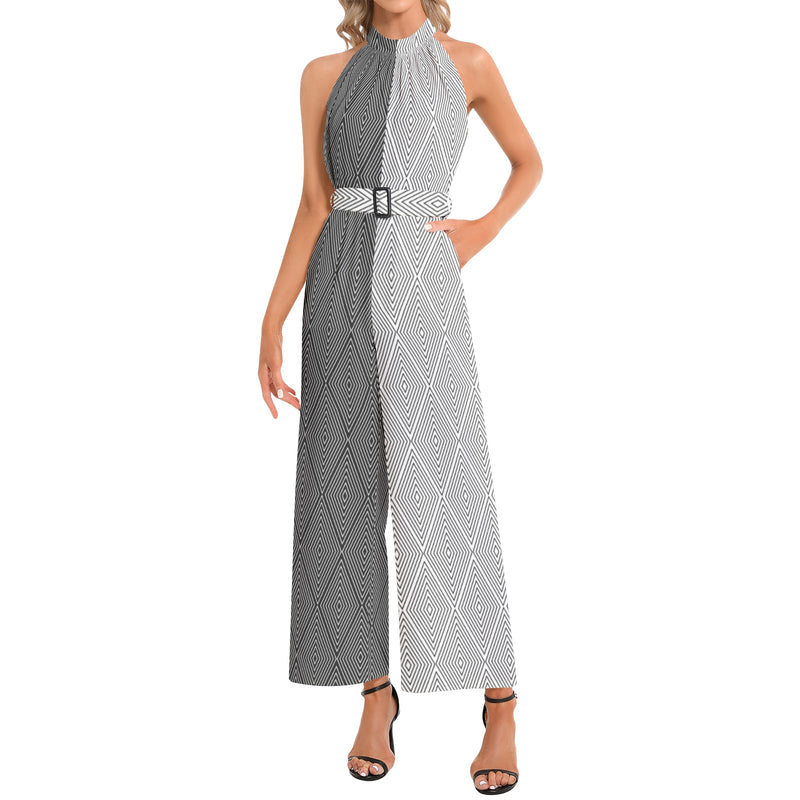 Halter Neck Buckle Belted Jumpsuit