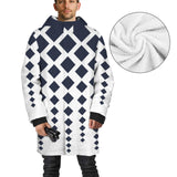 dk blue print 10K Men's Mid-Length Hooded Coat (Model H69)