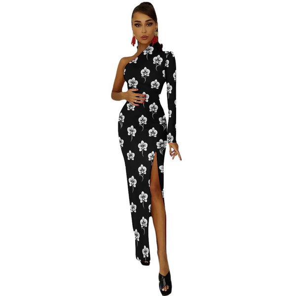 One-Shoulder Slit Maxi Dress Half sleeve split dress