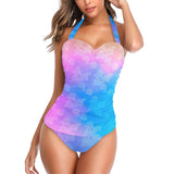 ombre random 2 print Women's Halter Neck Gather Chest Swimsuit (Model S52)