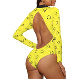 black solid print skirt Backless Long Sleeve One-Piece Swimsuit (Model S60)